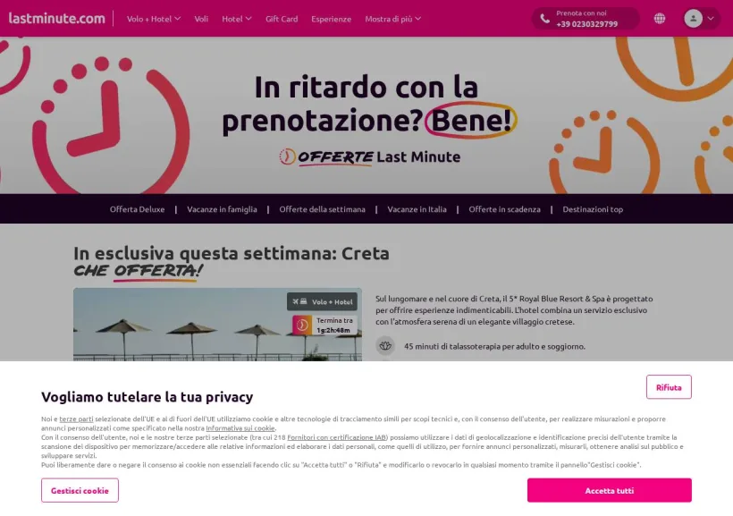 Schermata della pagina offerta di Lastminute.com