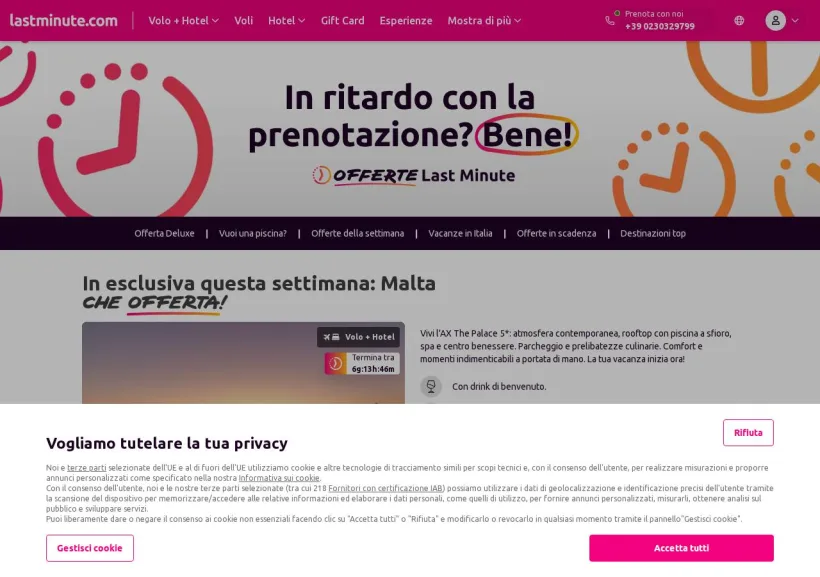 Schermata della pagina offerta di Lastminute.com