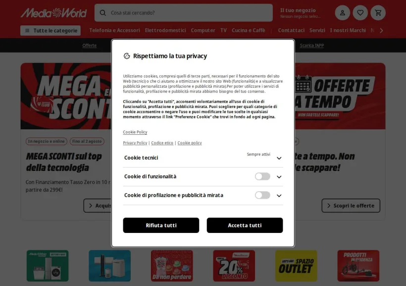 Schermata della pagina offerta di Mediaworld