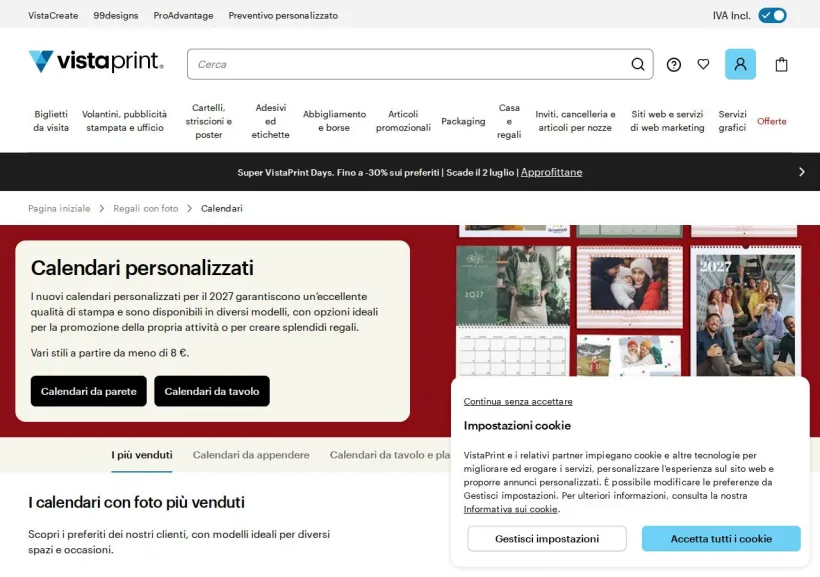 Schermata della pagina offerta di Vistaprint