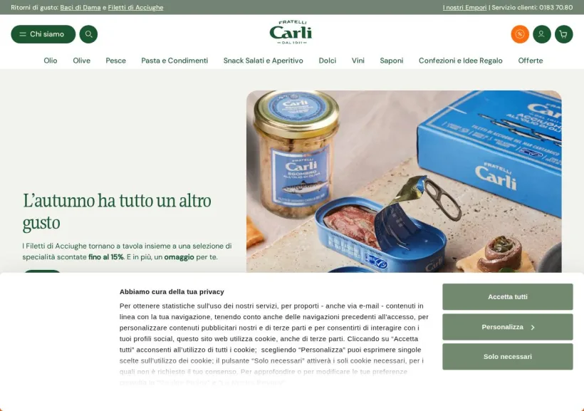 Schermata della pagina offerta di Fratelli Carli
