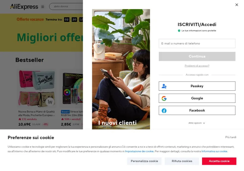 Schermata della pagina offerta di AliExpress