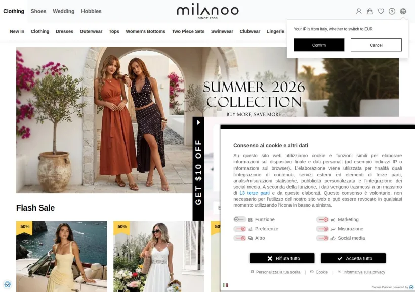 Schermata della pagina offerta di Milanoo