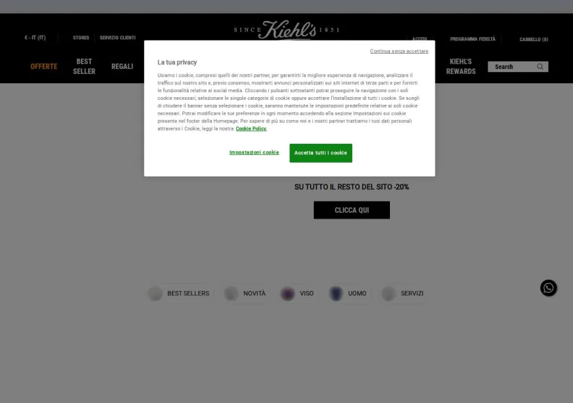 Schermata della pagina offerta di Kiehl’s