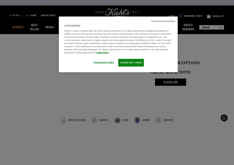 Schermata della pagina offerta di Kiehl’s