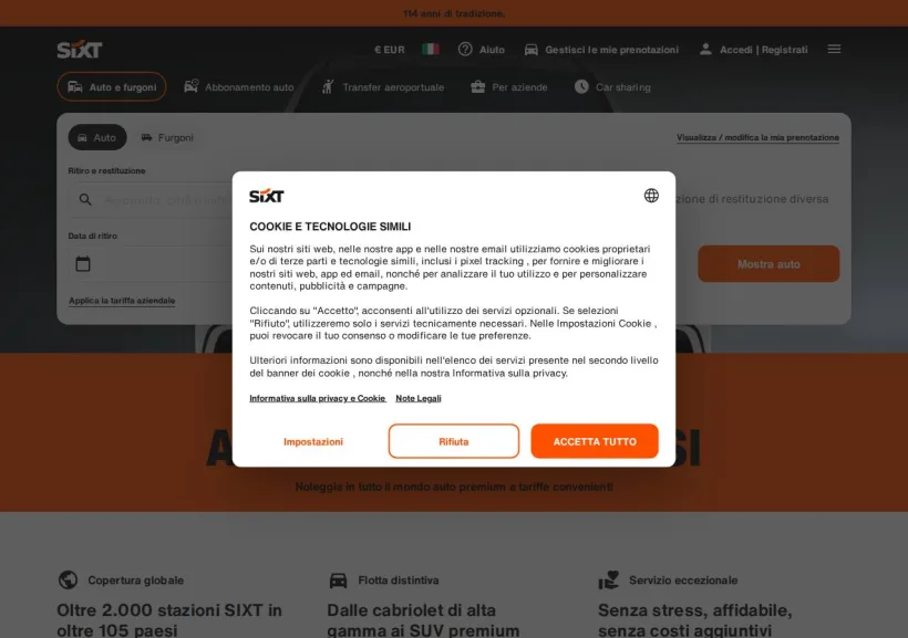 Schermata della pagina offerta di Sixt