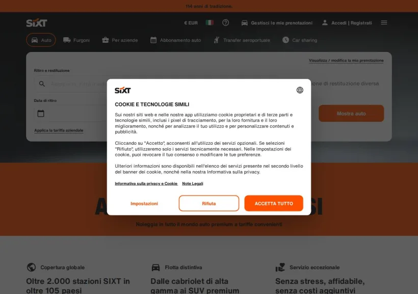 Schermata della pagina offerta di Sixt