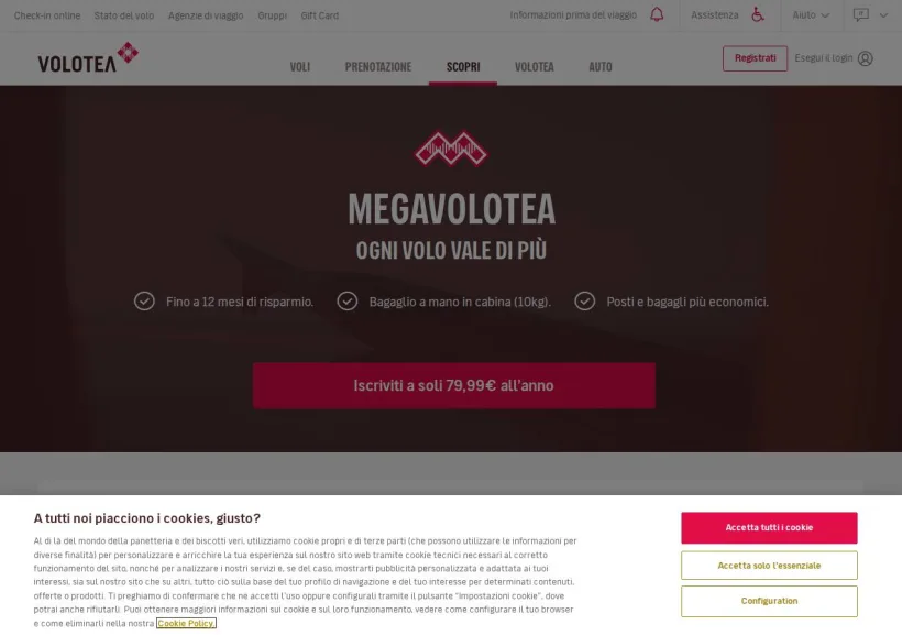 Schermata della pagina offerta di Volotea