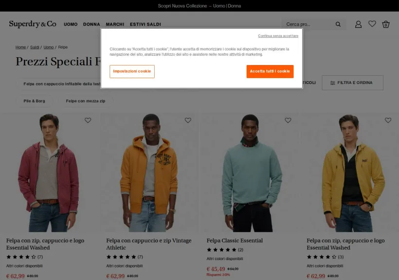Schermata della pagina offerta di Superdry