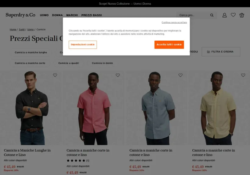 Schermata della pagina offerta di Superdry