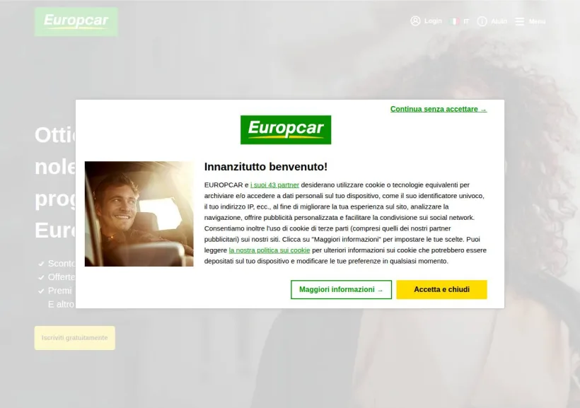 Schermata della pagina offerta di EuropCar