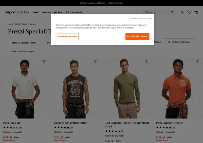 Schermata della pagina offerta di Superdry