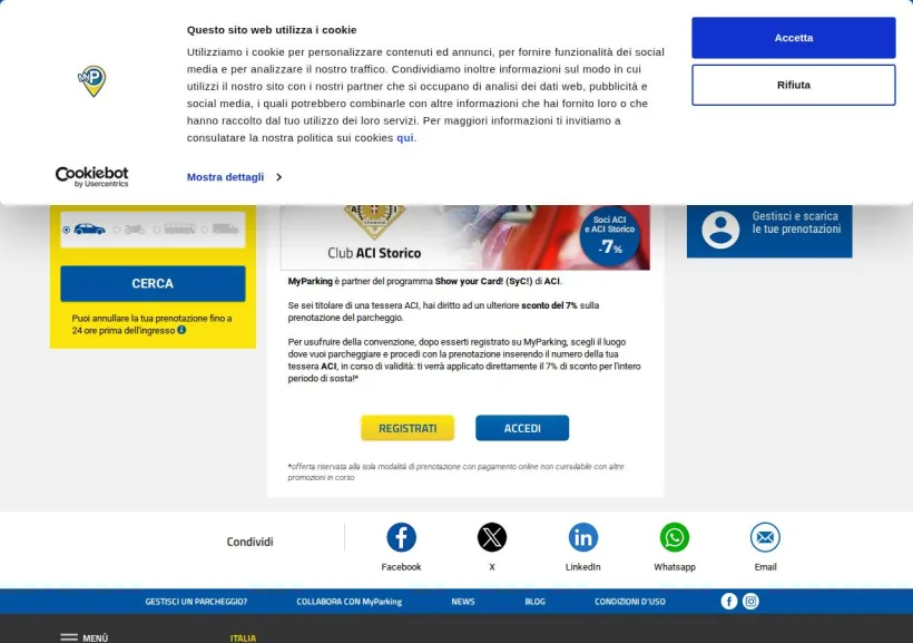Schermata della pagina offerta di MyParking