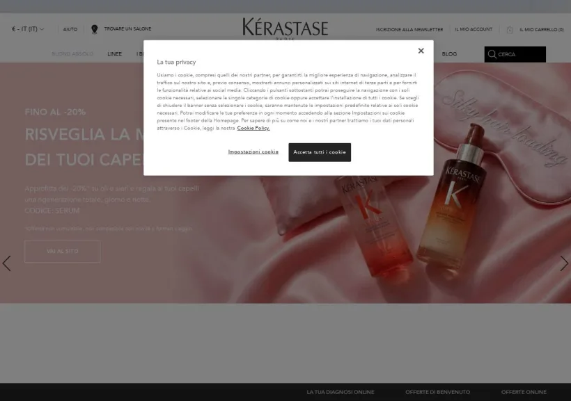 Schermata della pagina offerta di Kérastase