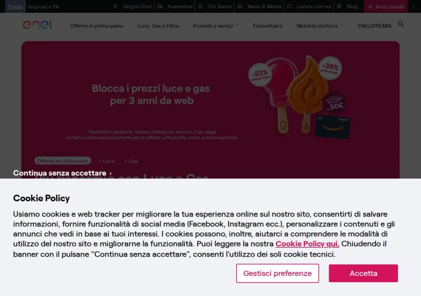 Schermata della pagina offerta di Enel Energia