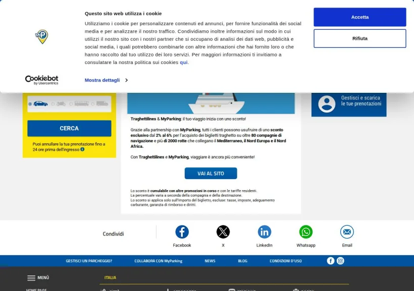 Schermata della pagina offerta di MyParking