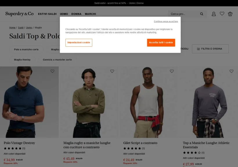 Schermata della pagina offerta di Superdry