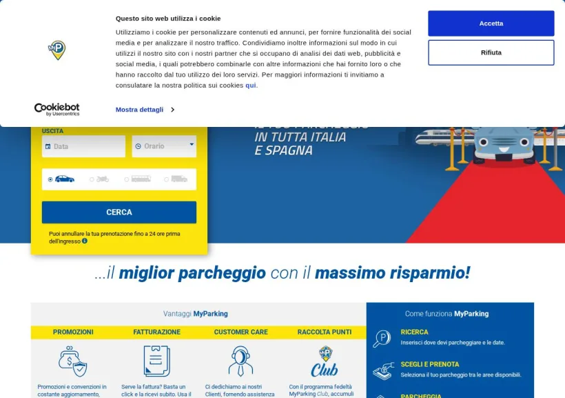 Schermata della pagina offerta di MyParking