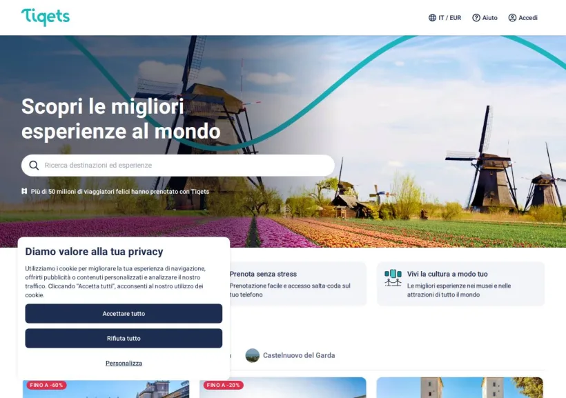 Schermata della pagina offerta di Tiqets