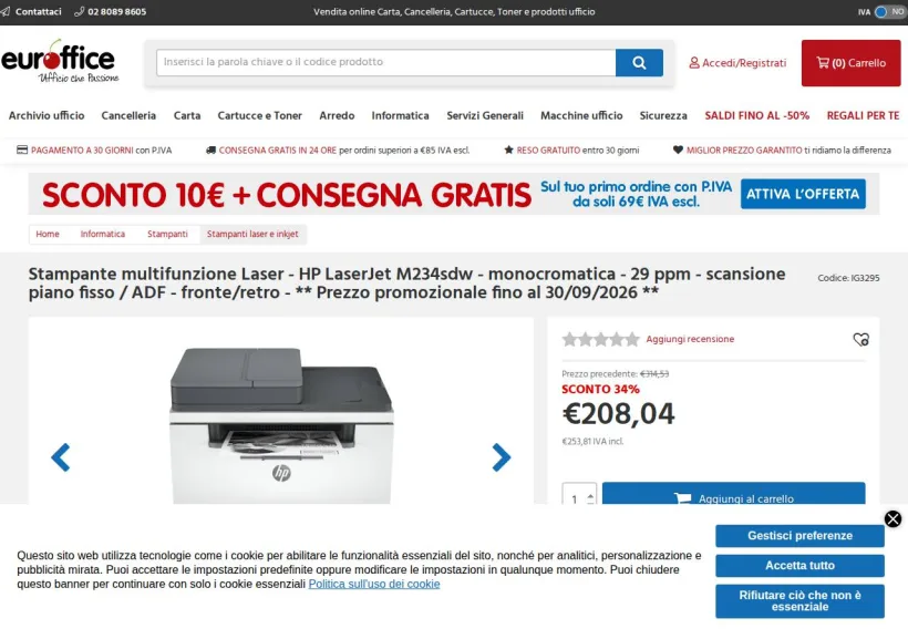 Schermata della pagina offerta di Euroffice
