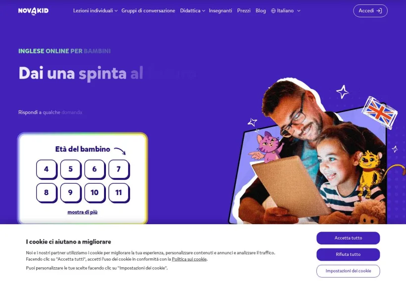 Schermata della pagina offerta di Novakid
