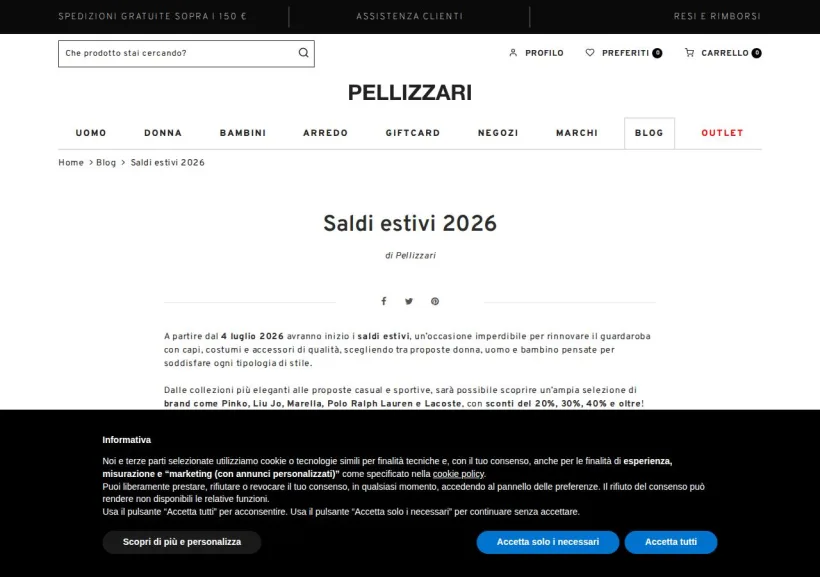 Schermata della pagina offerta di Negozi Pellizzari