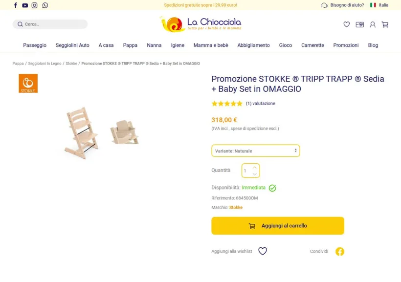 Schermata della pagina offerta di La Chiocciola