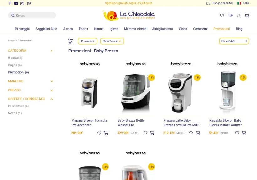Schermata della pagina offerta di La Chiocciola