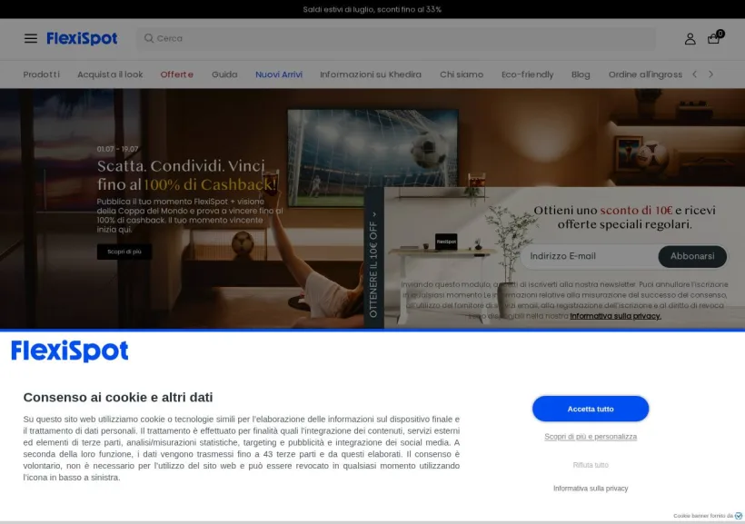 Schermata della pagina offerta di Flexispot