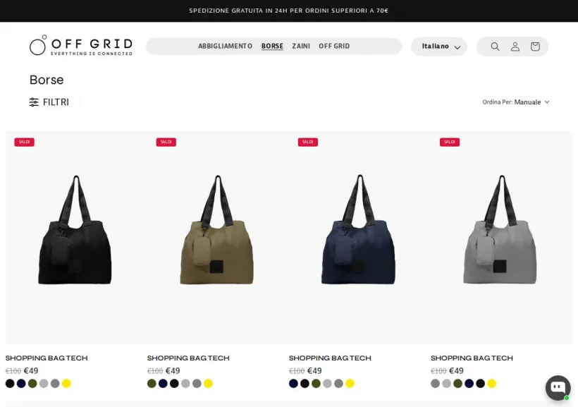 Schermata della pagina offerta di Off Grid