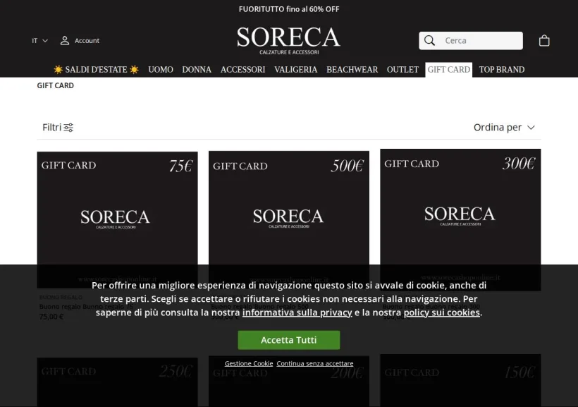 Schermata della pagina offerta di Soreca