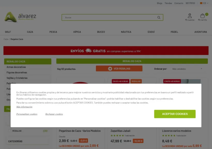 Schermata della pagina offerta di Álvarez