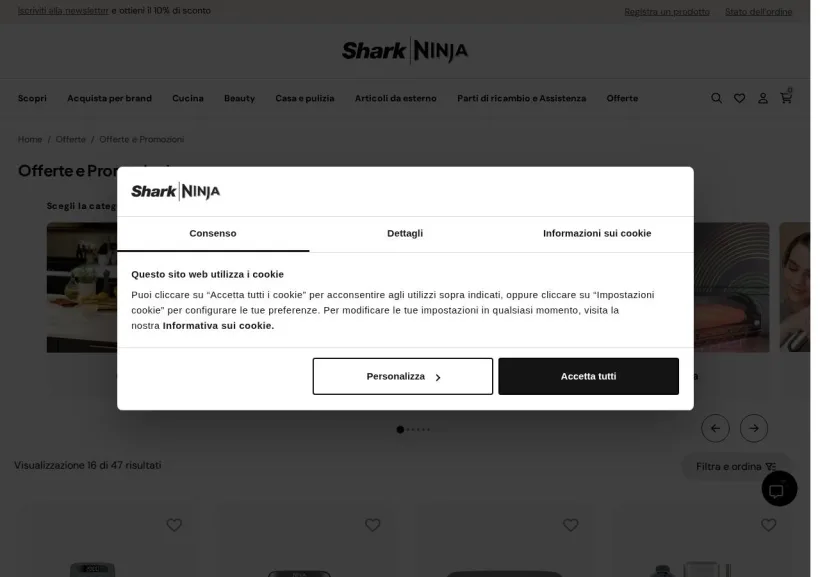 Schermata della pagina offerta di Ninja Kitchen