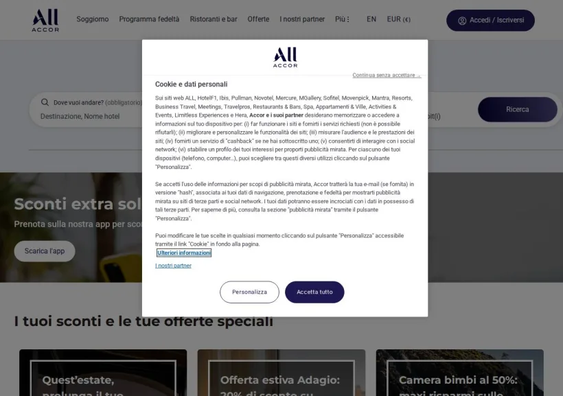 Schermata della pagina offerta di ALL Accor Live Limitless