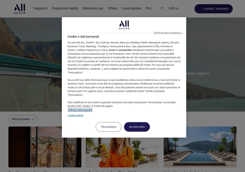 Schermata della pagina offerta di ALL Accor Live Limitless