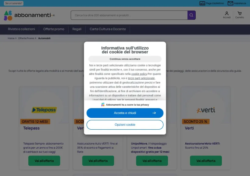 Schermata della pagina offerta di Abbonamenti.it