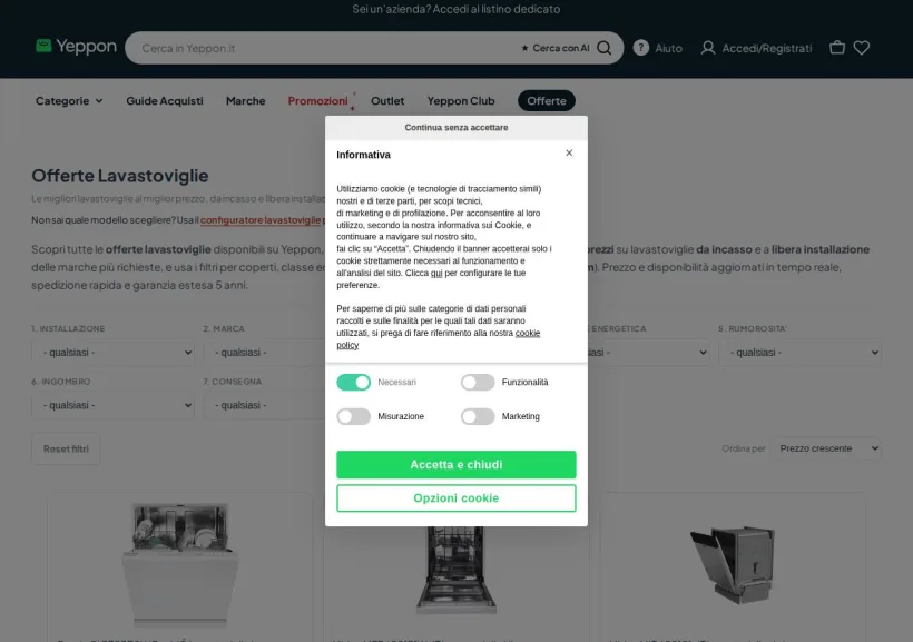 Schermata della pagina offerta di Yeppon