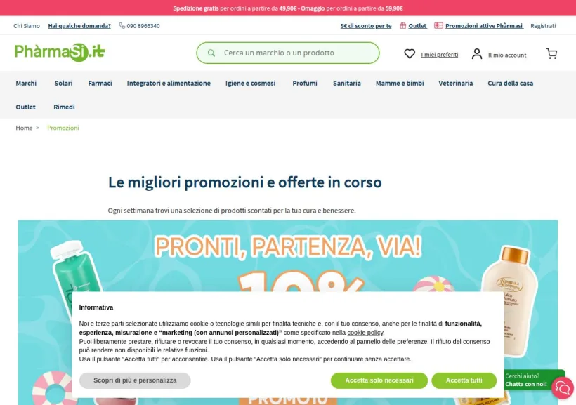 Schermata della pagina offerta di Pharmasi