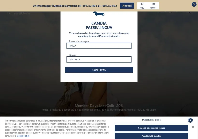 Schermata della pagina offerta di Harmont & Blaine