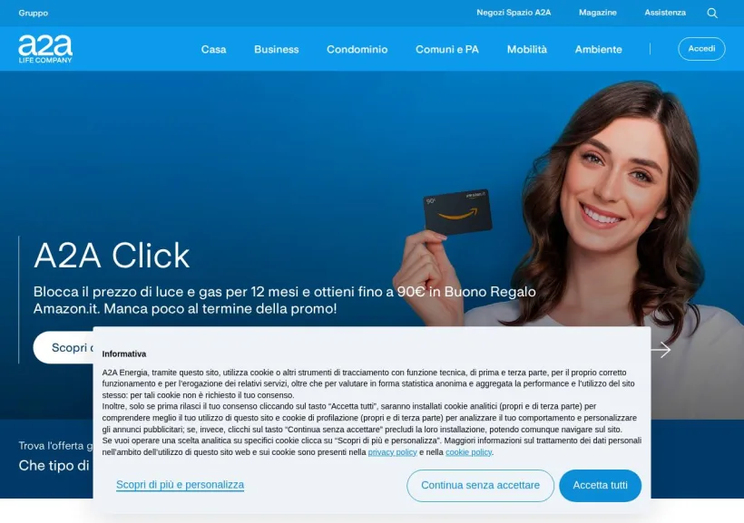 Schermata della pagina offerta di A2A Energia