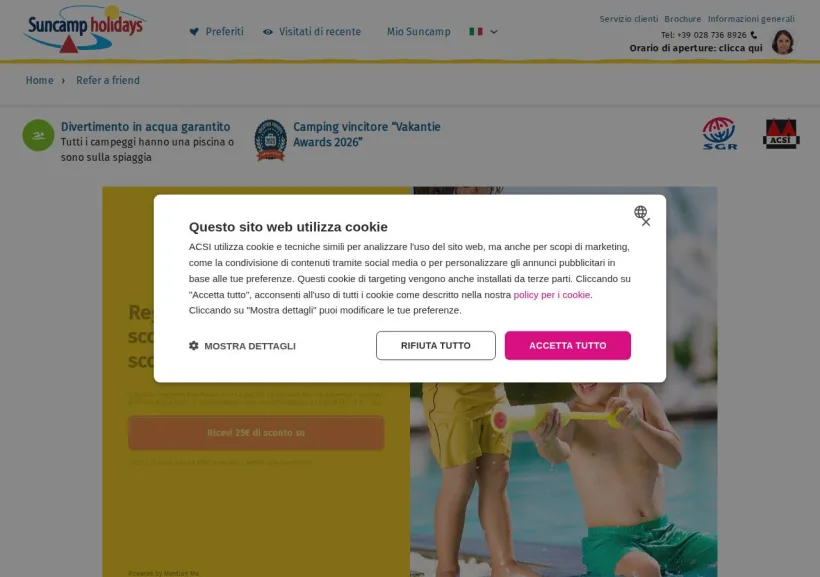 Schermata della pagina offerta di Suncamp