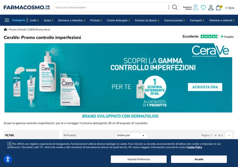 Schermata della pagina offerta di Farmacosmo