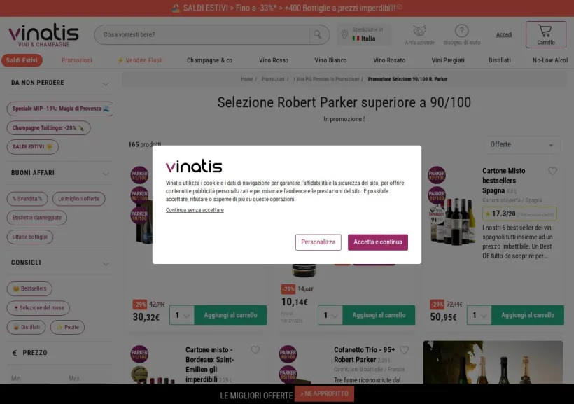 Schermata della pagina offerta di Vinatis