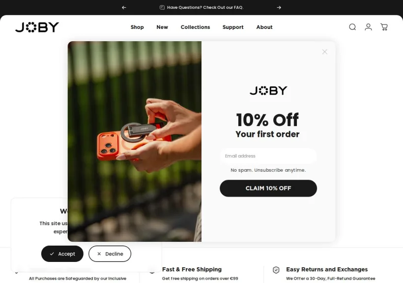 Schermata della pagina offerta di Joby