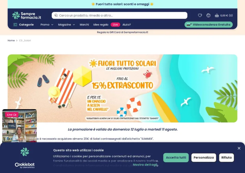 Schermata della pagina offerta di Semprefarmacia