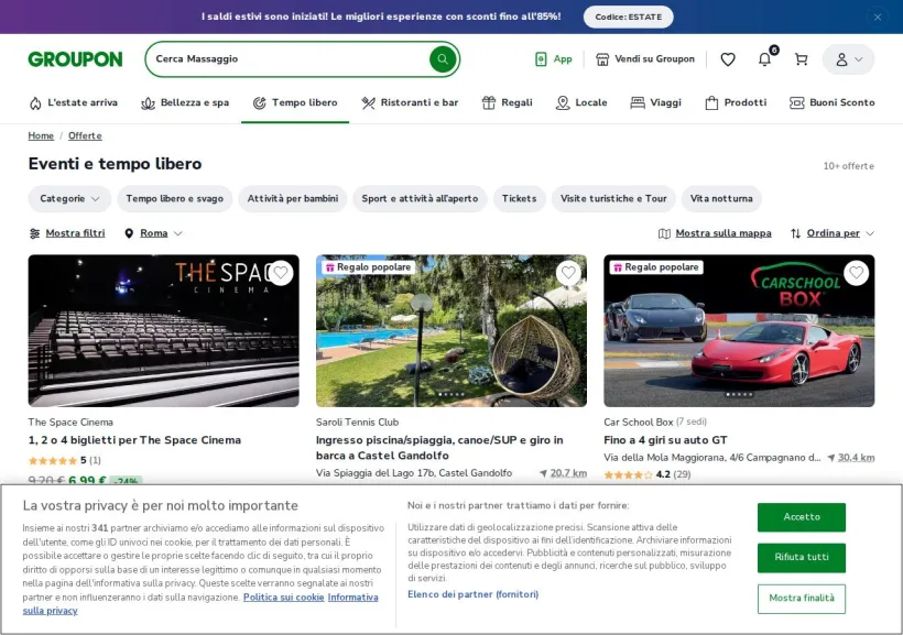 Schermata della pagina offerta di Groupon