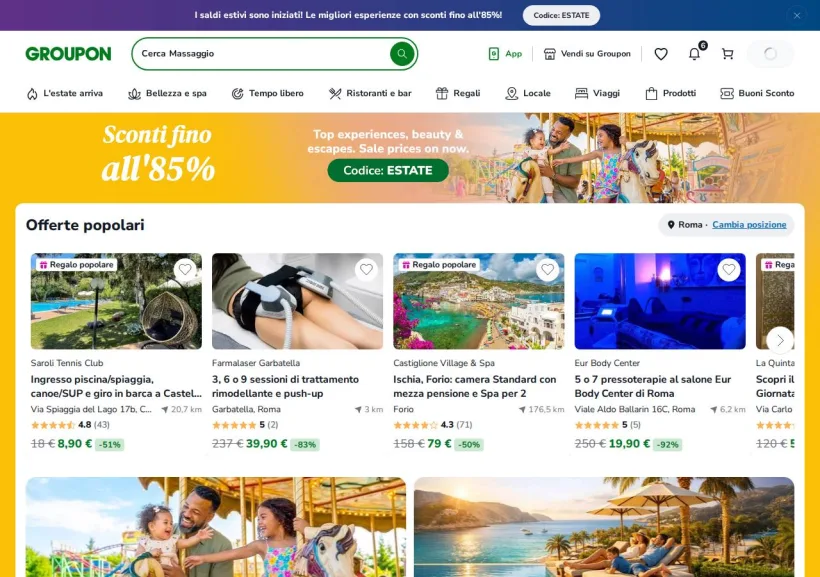 Schermata della pagina offerta di Groupon