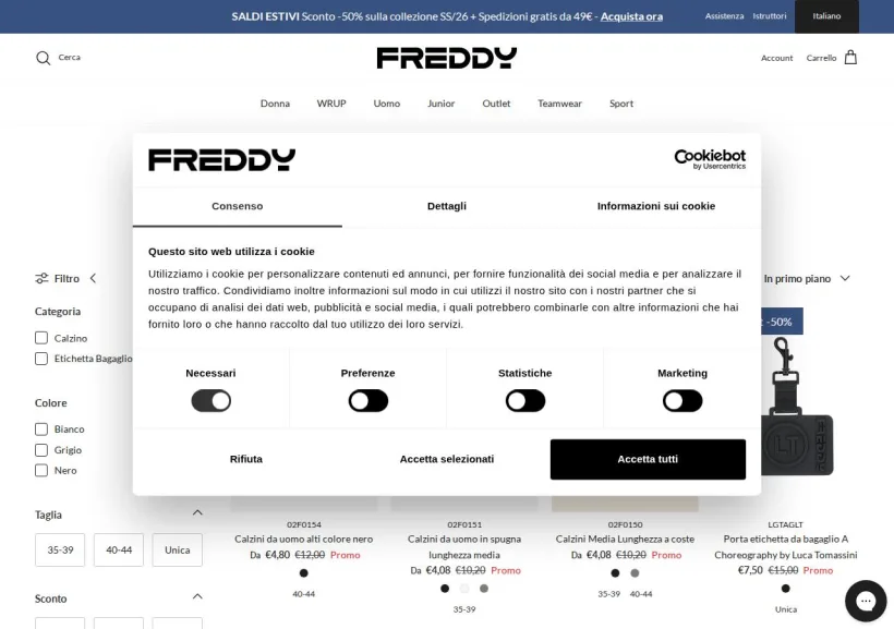 Schermata della pagina offerta di Freddy