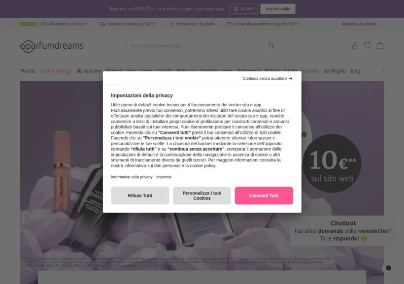 Schermata della pagina offerta di Parfumdreams