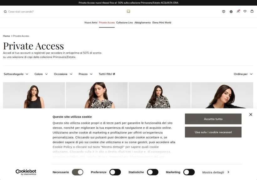 Schermata della pagina offerta di Elena Mirò 